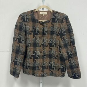 Cassidy Vintage Wool Jacket Houndstooth Blazer Made in Japan Size 8 Brown Black